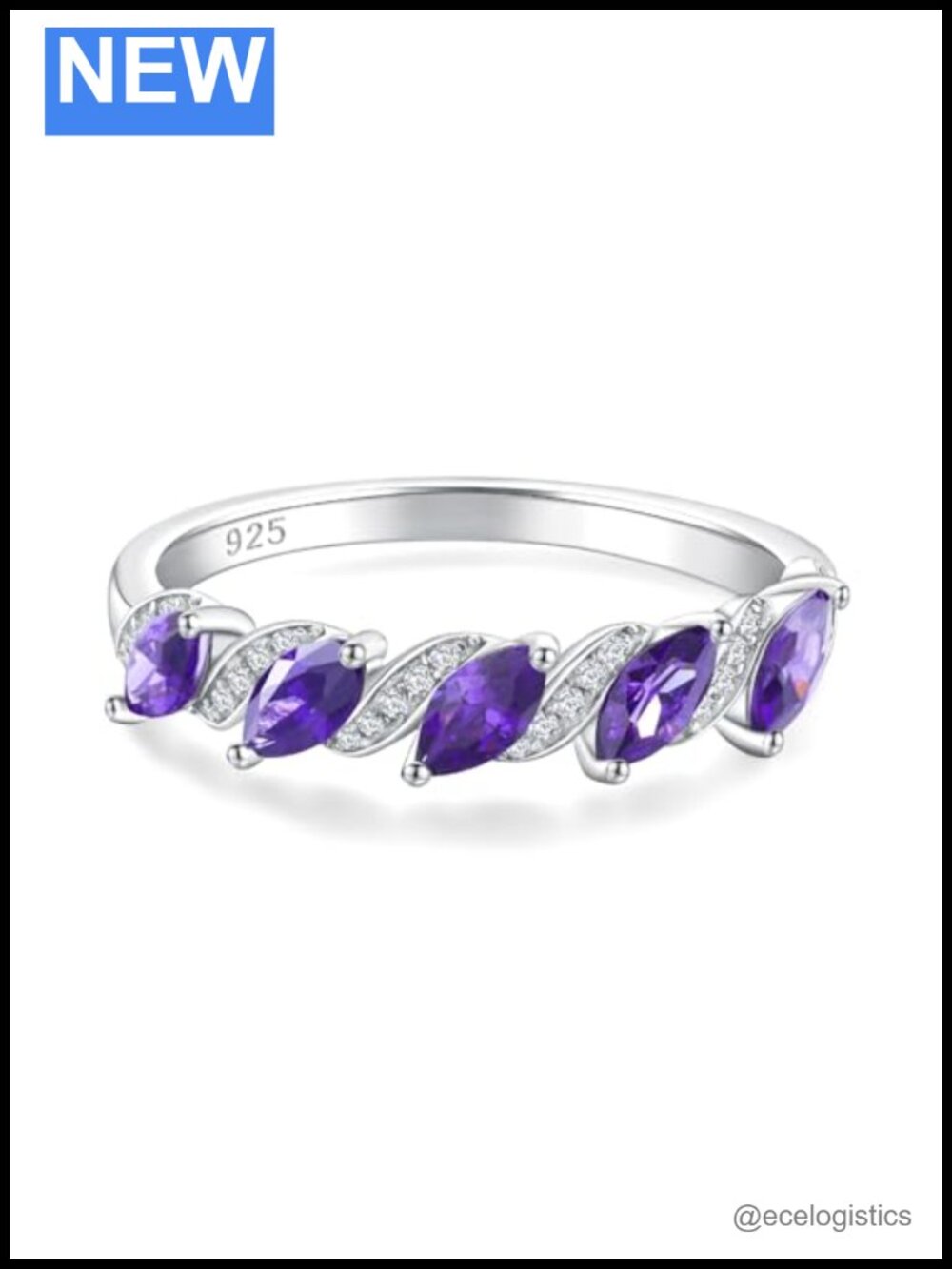 Sterling Silver Half Eternity Wedding Band Stackable Birthstone Ring for Women